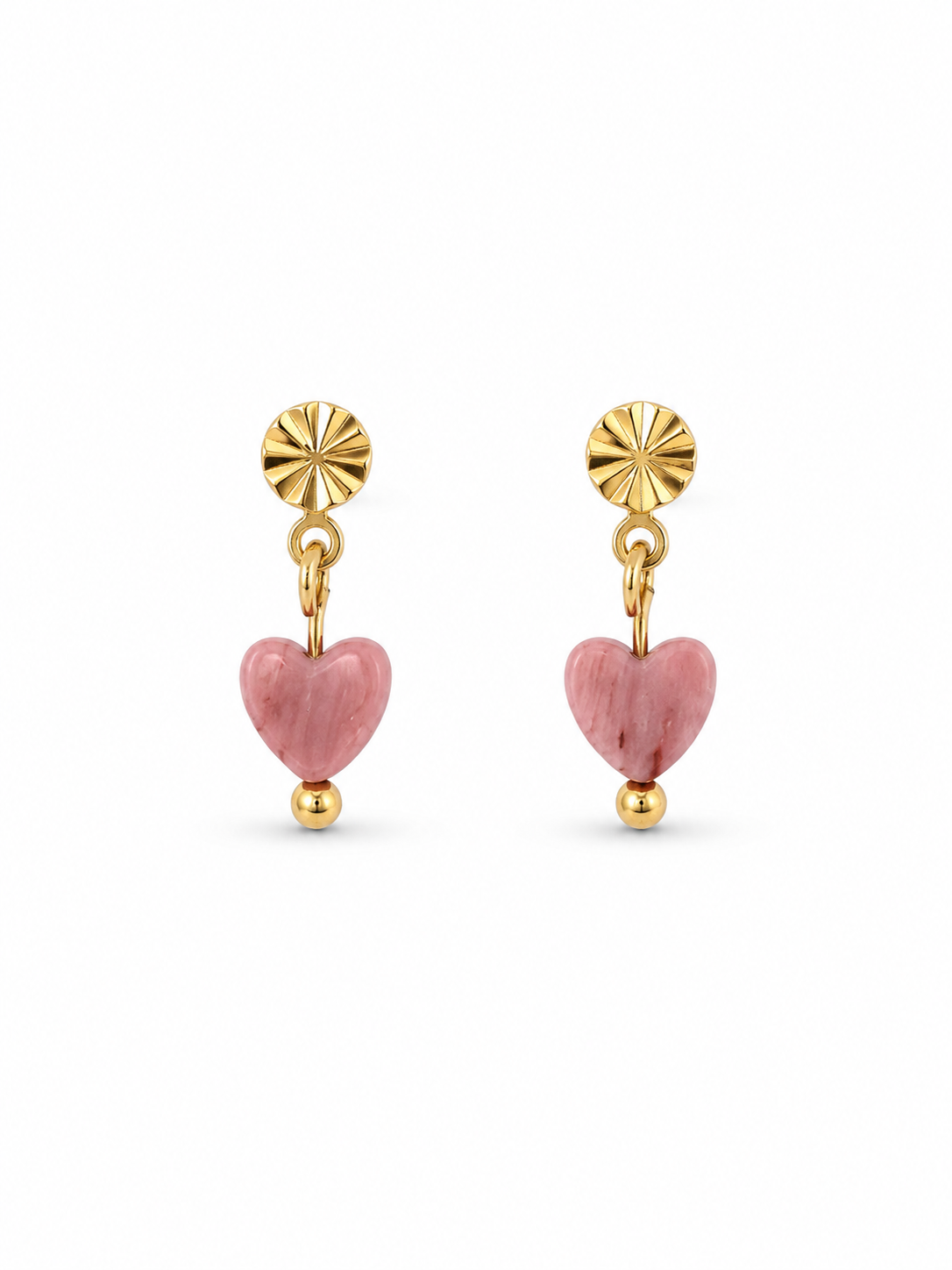pink heart natuursteen studs goud