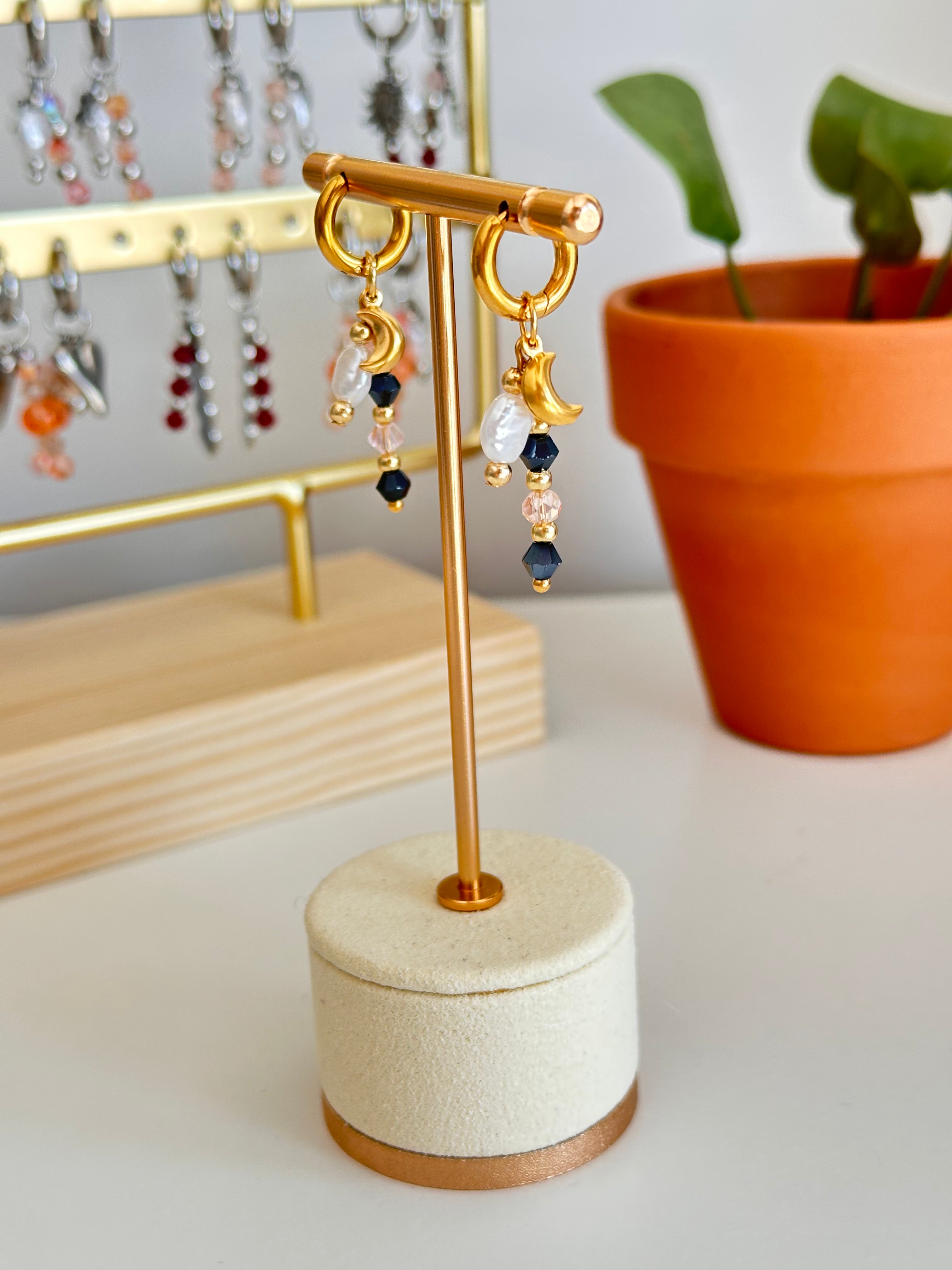 Gold moon oorbellen
